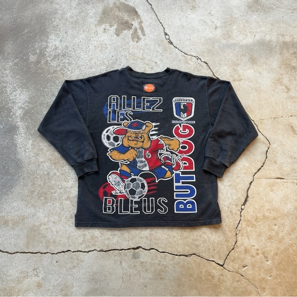 Browniefoot butdogs soccer crewneck 90s vintage fifa allez les bleus size large - Picture 1 of 5
